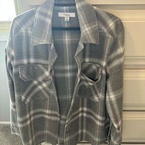 Cuffed Plaid Shacket in Gray and White